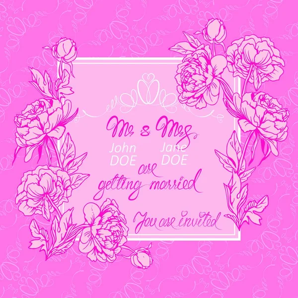 Κάρτα Πρόσκλησης Γάμου Floral Στοιχεία Λουλούδια Βινιέτα Καλλιγραφικό Χειρόγραφο Κείμενο — Διανυσματικό Αρχείο