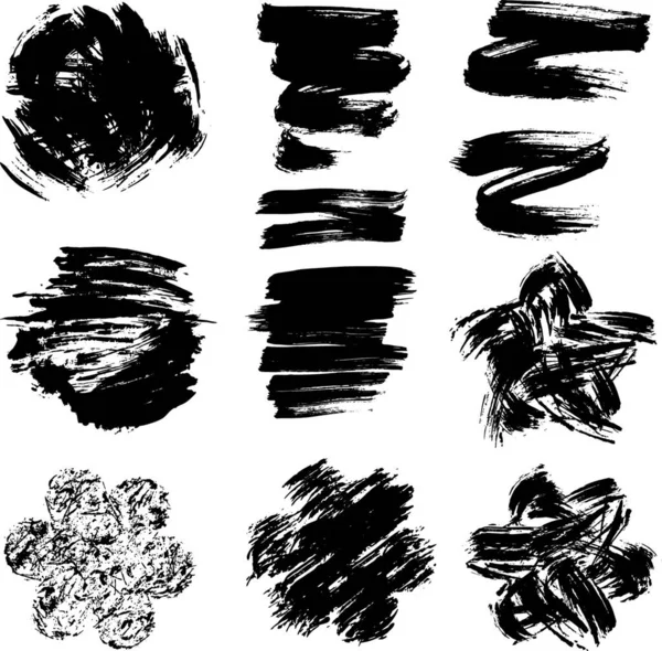 Σύνολο Grunge Μαύρο Χρώμα Φιγούρες Κύκλους Καρδιές Γραμμές Λουλούδια Απομονωμένα — Διανυσματικό Αρχείο