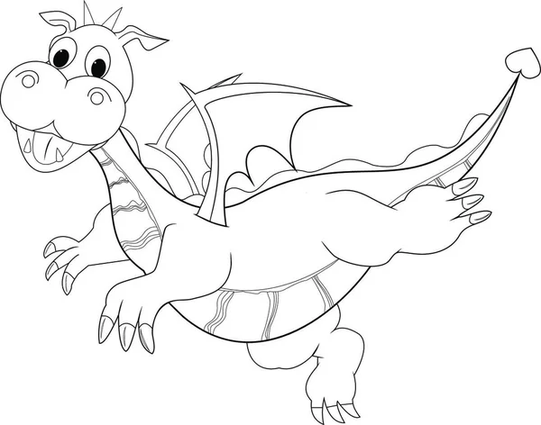 Dragon Skissera Vit Bakgrund Skiss Flygande Drake För Färgning — Stock vektor