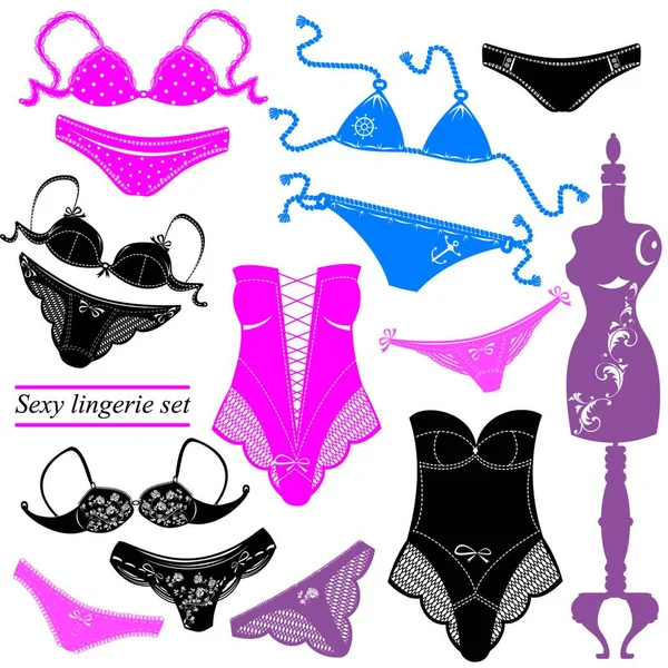 Conjunto Lencería Sexual Ropa Interior Femenina — Vector de stock