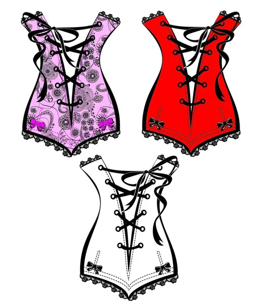 Set Bellissimi Abiti Retrò Illustrazione Corsetti — Vettoriale Stock