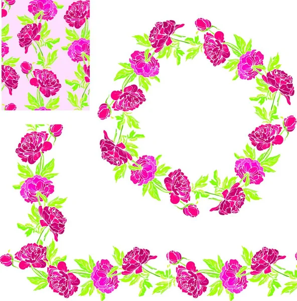 Σετ Στολίδια Διακοσμητικό Χειροποίητο Floral Περίγραμμα Πλαίσιο Κύκλου Και Αδιάλειπτη — Διανυσματικό Αρχείο
