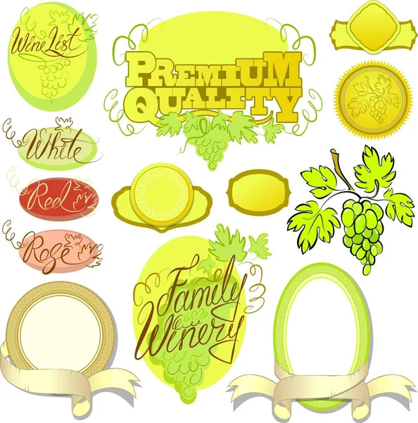 Set Wine Design Elements Bar Restaurant Signs Icons Vignettes Collection — Stock Vector