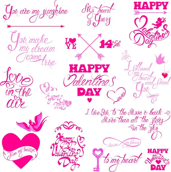 Texto Escrito Mano Feliz Día San Valentín Amo Amor Aire — Vector de stock