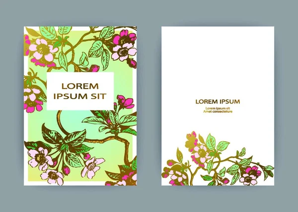 Botanical Boda Invitación Tarjeta Plantilla Diseño Dibujado Mano Flores Sakura — Archivo Imágenes Vectoriales