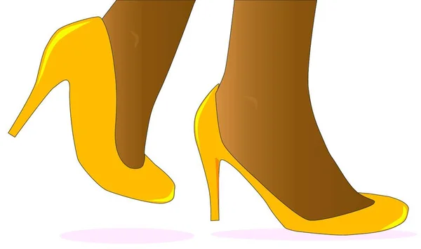 Ένα Ζευγάρι Γυναικείων Αστραγάλων Που Φοράνε Κίτρινα Παπούτσια — Διανυσματικό Αρχείο