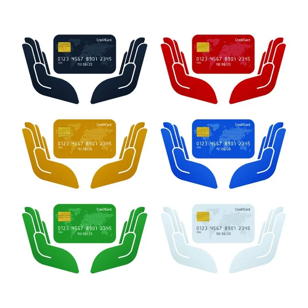 Creditcard Beveiligingsconcept Creditcard Handen Witte Achtergrond Ontwerp Van Het Financieringsconcept — Stockvector