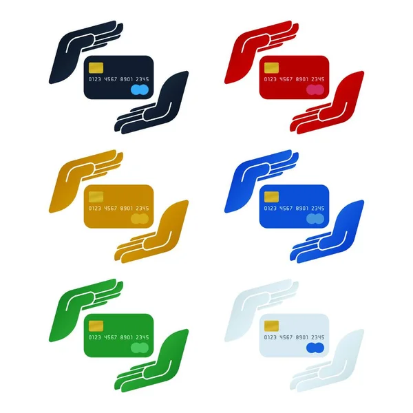 Kreditkarte Der Hand Kreditkartenschutzkonzept Auf Weißem Hintergrund Finanzierungskonzeption — Stockvektor