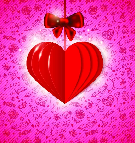 Vector Valentine Achtergrond Met Rood Papieren Hart — Stockvector