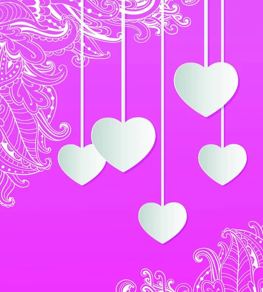 Векторный Розовый Фон Бумажными Сердечками Дню Святого Валентина — стоковый вектор