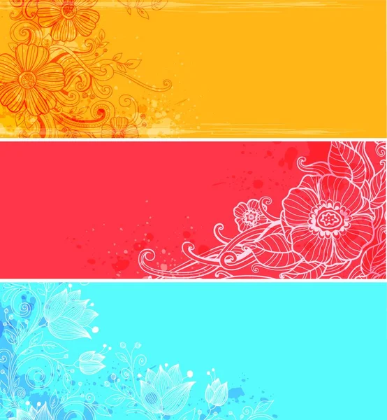 Conjunto Banderas Florales Horizontales Vectoriales Brillantes — Vector de stock