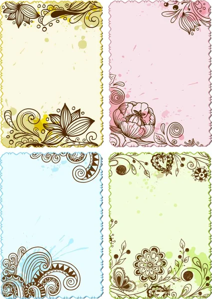 Set Von Hellen Vektor Handgezeichnete Florale Karten — Stockvektor