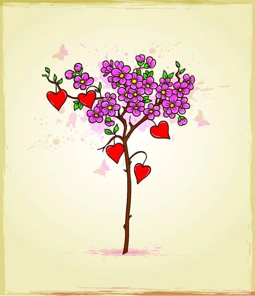 San Valentín Vector Fondo Con Árbol Flores — Archivo Imágenes Vectoriales