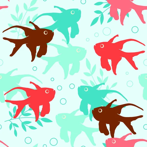 Vector Marine Seamless Pattern Tropical Fishes — Stock Vector