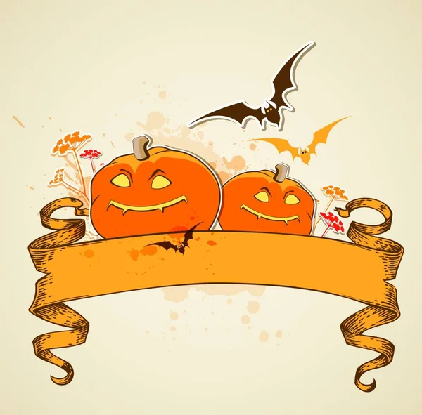 Halloween Vector Achtergrond Met Pompoenen Vintage Banner — Stockvector