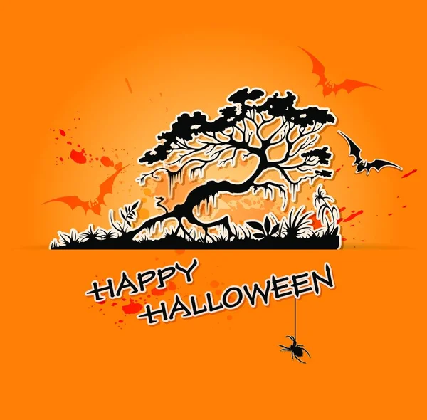 Halloween Vector Fondo Con Árbol Negro Murciélagos — Vector de stock