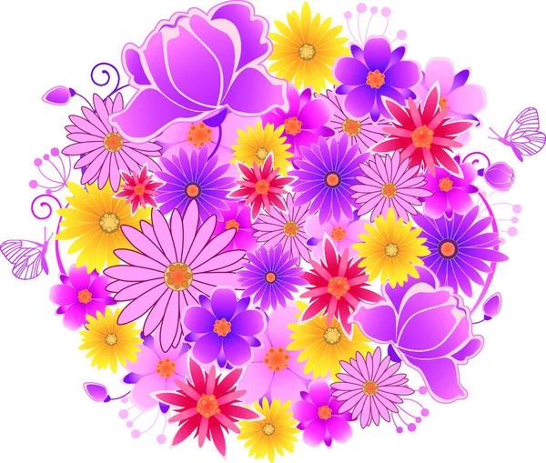 Planeta Floração Vetorial Decorativo Com Flores Rosa Violeta —  Vetores de Stock