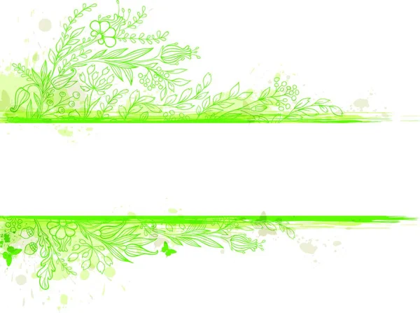 Винтажное Зеленое Векторное Знамя Цветами Листьями — стоковый вектор