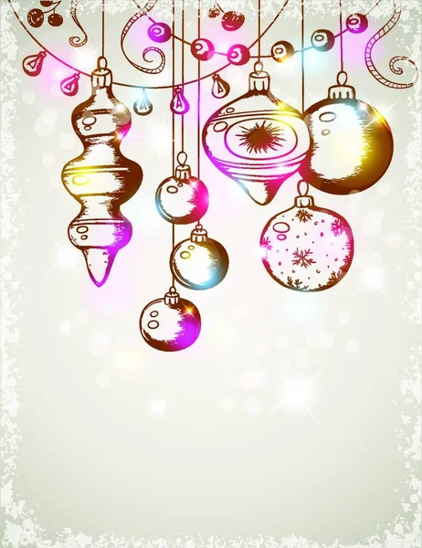 Carte Lumineuse Vectorielle Noël Avec Décorations — Image vectorielle
