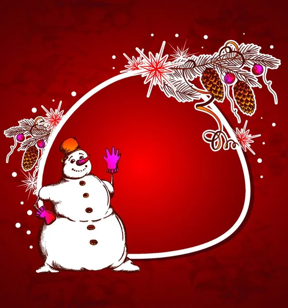 Κόκκινο Χριστούγεννα Διάνυσμα Φόντο Χιονάνθρωπο Και Νιφάδα Χιονιού — Διανυσματικό Αρχείο