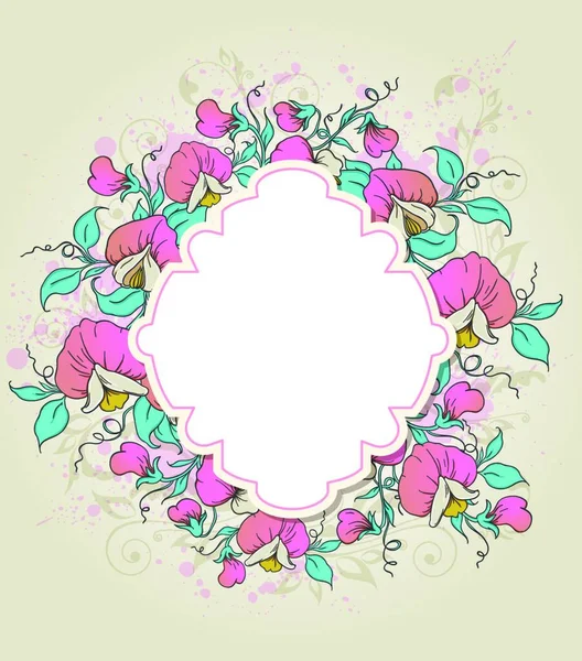 Fondo Floral Vectorial Con Etiqueta Guisante Dulce — Archivo Imágenes Vectoriales