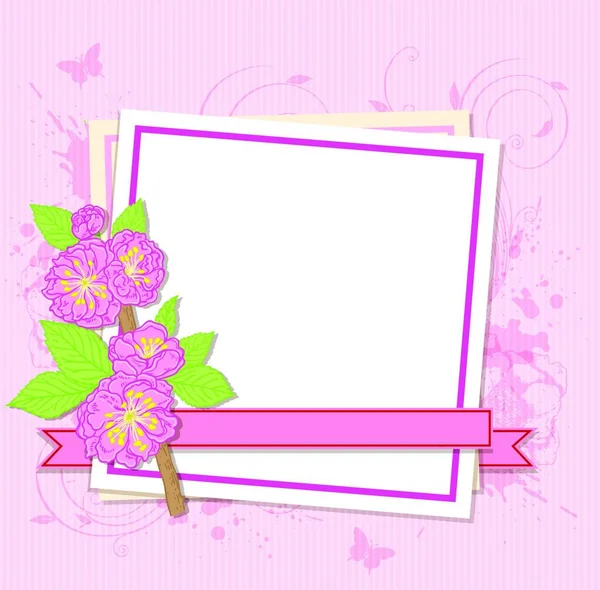 Decorative White Vector Frame Pink Peach Flowers — Stock Vector
