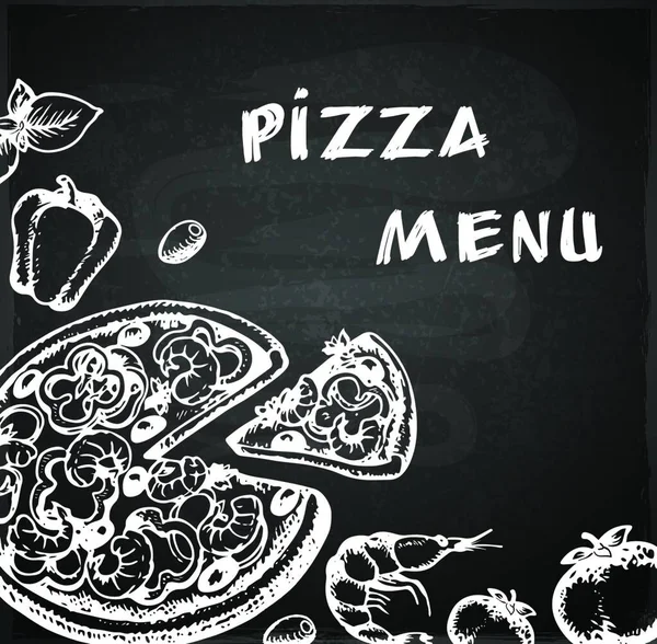 Menu Pizza Desenhada Mão Vintage Chalkboard — Vetor de Stock