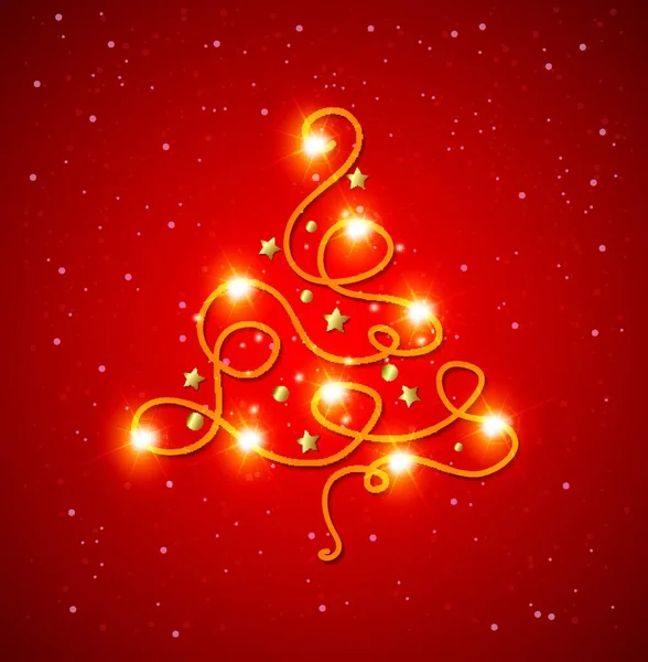 Αφηρημένη Λάμψη Χριστουγεννιάτικο Δέντρο Ένα Κόκκινο Φόντο — Διανυσματικό Αρχείο