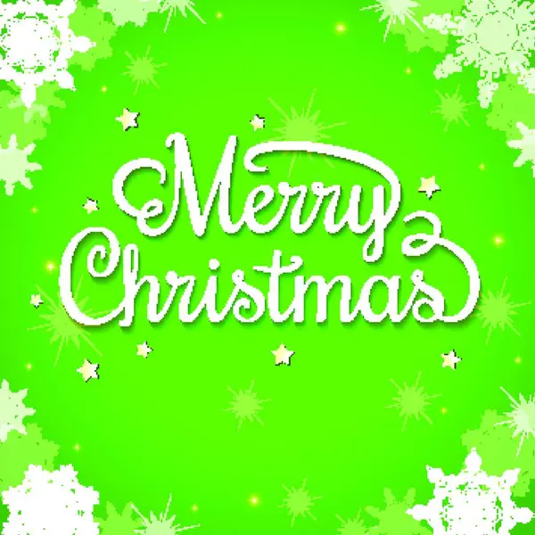 Decorativo Sfondo Verde Natale Con Iscrizione Saluto Fiocchi Neve — Vettoriale Stock