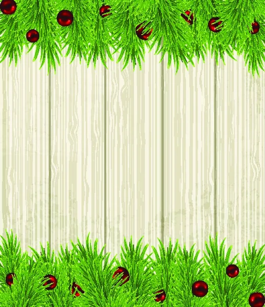 Wooden Christmas Background Green Fir Branches — Stock Vector