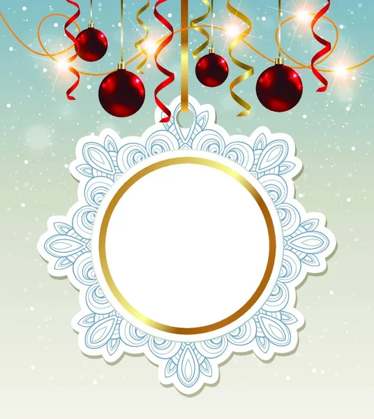 Decoratieve Vector Kerst Banner Met Glanzende Slinger Rode Kerstballen — Stockvector
