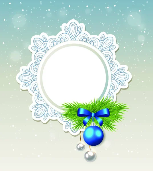 Bannière Noël Décorative Avec Branche Sapin Vert Décoration Bleue — Image vectorielle