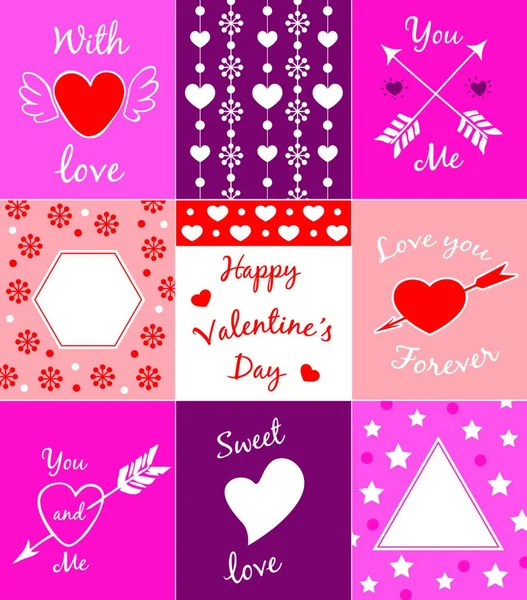 Conjunto Tarjetas Vectoriales Decorativas Para Día San Valentín Rsquo — Vector de stock