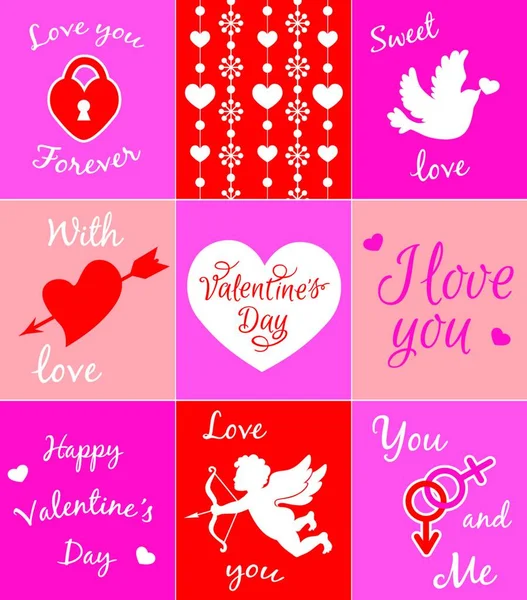 Conjunto Cartões Vetoriais Decorativos Rosa Para Dia Dos Namorados Rsquo —  Vetores de Stock