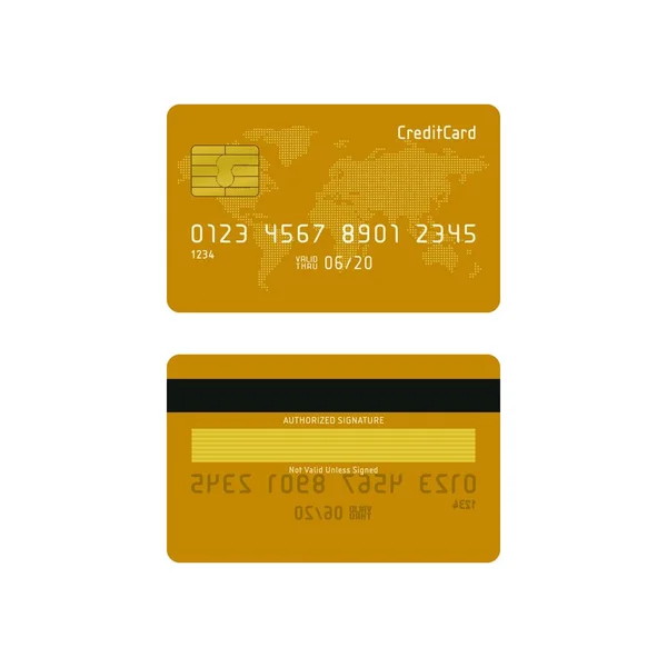 Gelbe Kreditkarte Mit Kartenmuster Auf Weißem Hintergrund Finanzierungskonzeption — Stockvektor