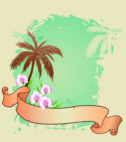 Dekorative Sommer Vektor Hintergrund Mit Palmen Und Orchideen — Stockvektor