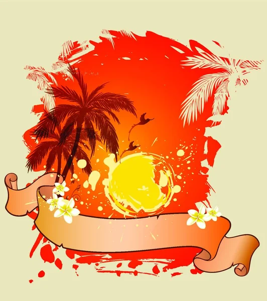 Decorative Summer Vector Background Palms Sun — Stock Vector