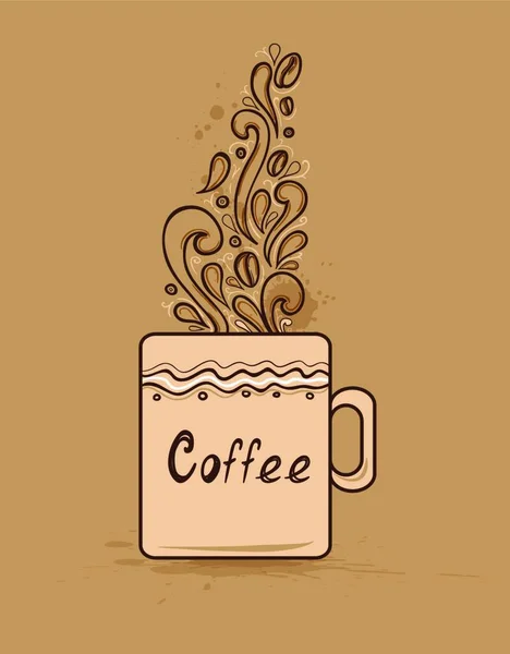 Dekorativní Vektor Ručně Kreslené Pozadí Šálkem Kávy — Stockový vektor