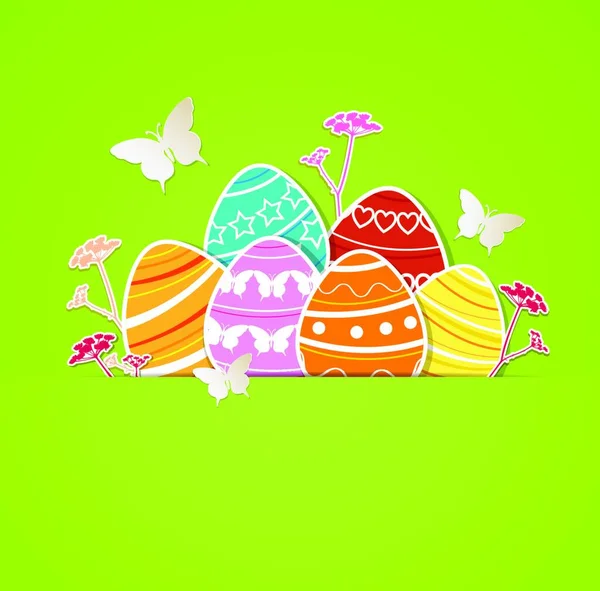 Fondo Pascua Verde Vectorial Con Huevos Mariposas — Vector de stock
