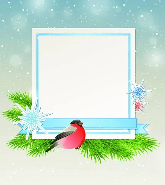 Weihnachten Hintergrund Mit Gimpel Und Weißem Blatt Papier — Stockvektor