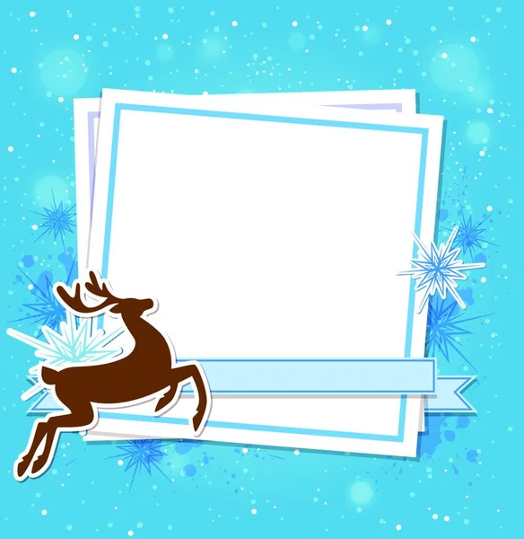 Fondo Azul Navidad Con Ciervos Hoja Papel Blanco — Vector de stock