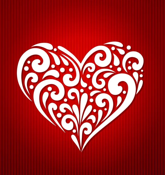 Coeur Blanc Vecteur Décoratif Sur Fond Rouge Pour Saint Valentin — Image vectorielle