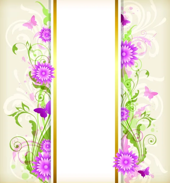 Vintage Vector Floral Fondo Con Flores Color Rosa Mariposas — Vector de stock