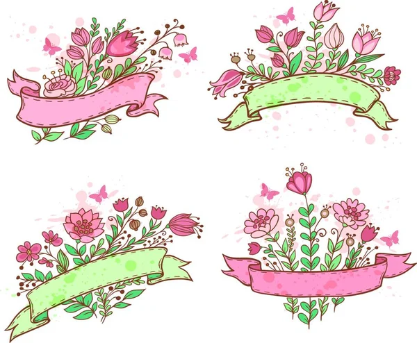 Set Floral Hand Drawn Vector Banners — Stock Vector