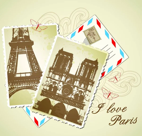 Fond Vectoriel Avec Enveloppe Vieilles Photos Vintage Paris — Image vectorielle