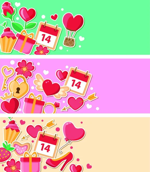 Vector Decorative Banners Valentine Rsquo Day Плоский Дизайн — стоковый вектор