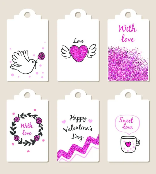 Decoratieve Bages Met Glitter Elementen Voor Valentijnsdag — Stockvector