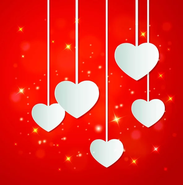Декоративний Червоний Фон Білими Паперовими Сердечками День Святого Валентина — стоковий вектор