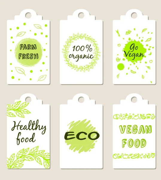 Set Green Vector Vegetarian Food Badges — Stock Vector