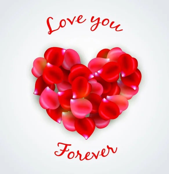Romantique Fond Valentin Avec Coeur Pétales Rose — Image vectorielle